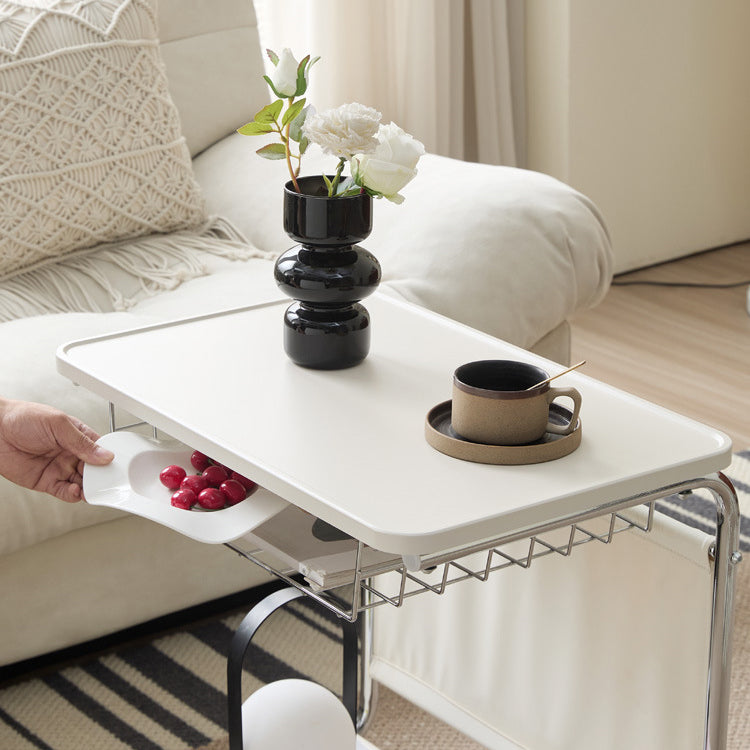 Modern Minimalist Movable Square PU Leather Metal Vacuum-Formed Board Side Table 3-Tier For Living Room