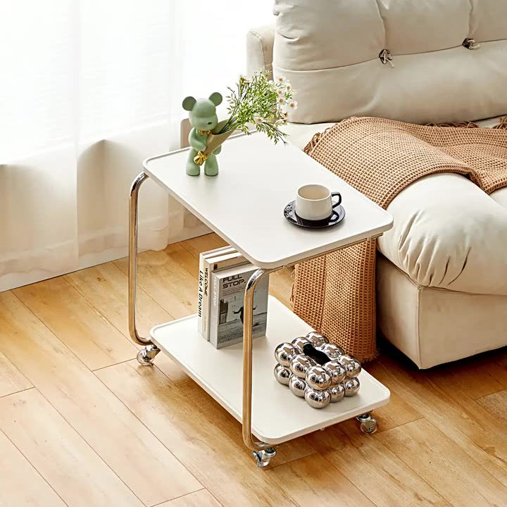 Modern Minimalist Movable Square PU Leather Metal Vacuum-Formed Board Side Table 3-Tier For Living Room