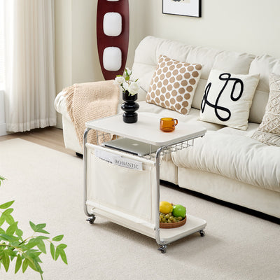 Modern Minimalist Movable Square PU Leather Metal Vacuum-Formed Board Side Table 3-Tier For Living Room