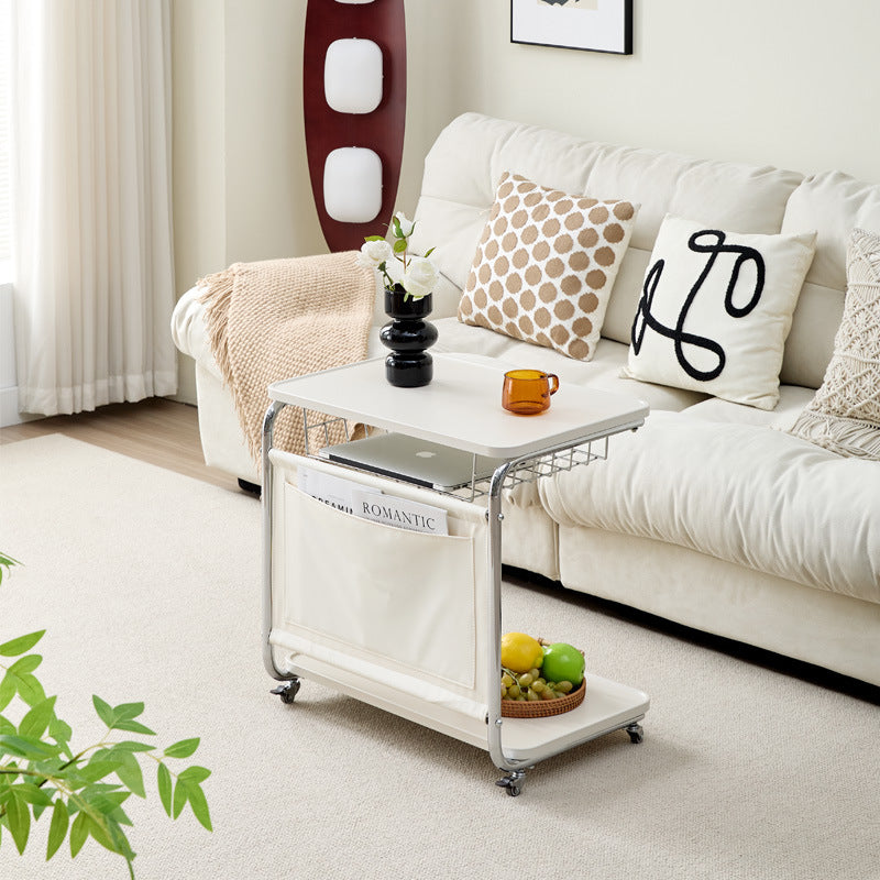 Modern Minimalist Movable Square PU Leather Metal Vacuum-Formed Board Side Table 3-Tier For Living Room