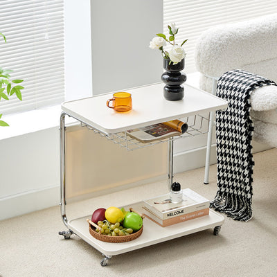 Modern Minimalist Movable Square PU Leather Metal Vacuum-Formed Board Side Table 3-Tier For Living Room
