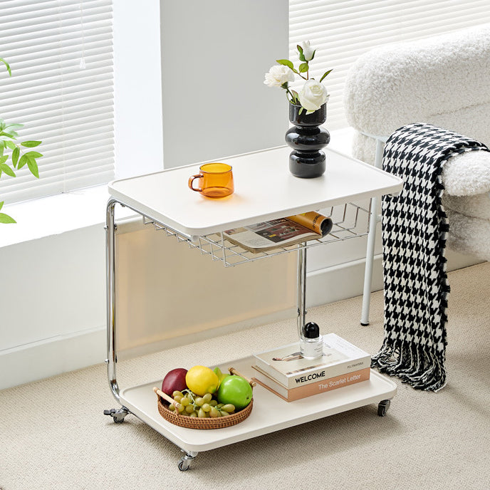 Modern Minimalist Movable Square PU Leather Metal Vacuum-Formed Board Side Table 3-Tier For Living Room
