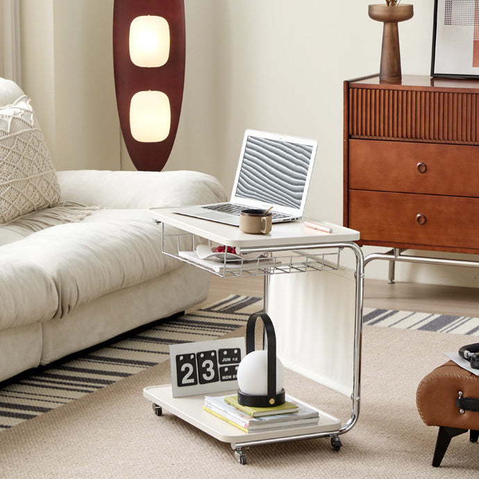 Modern Minimalist Movable Square PU Leather Metal Vacuum-Formed Board Side Table 3-Tier For Living Room