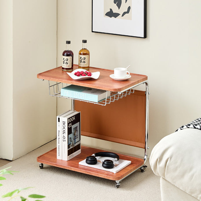 Modern Minimalist Movable Square PU Leather Metal Vacuum-Formed Board Side Table 3-Tier For Living Room