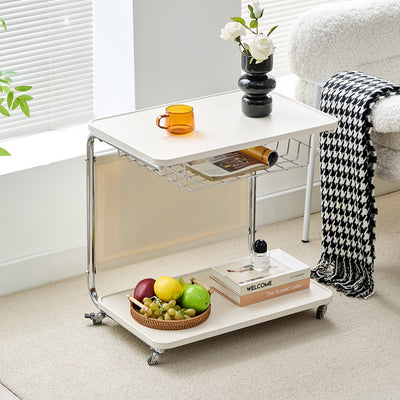 Modern Minimalist Movable Square PU Leather Metal Vacuum-Formed Board Side Table 3-Tier For Living Room