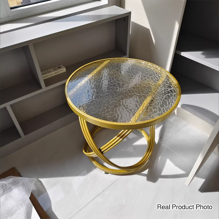 Moderner runder Couchtisch aus Eisen und Glas im nordischen Stil, 1 Ebene, für das Wohnzimmer 