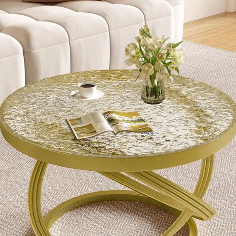 Moderner runder Couchtisch aus Eisen und Glas im nordischen Stil, 1 Ebene, für das Wohnzimmer 