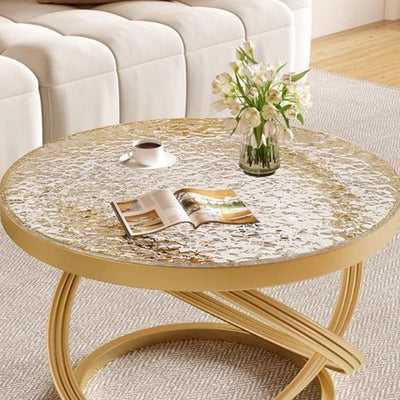 Contemporary Nordic Round Metal Glass Coffee Table 1-Tier For Living Room