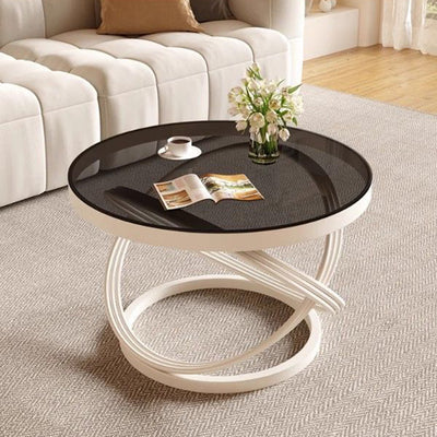 Contemporary Nordic Round Metal Glass Coffee Table 1-Tier For Living Room