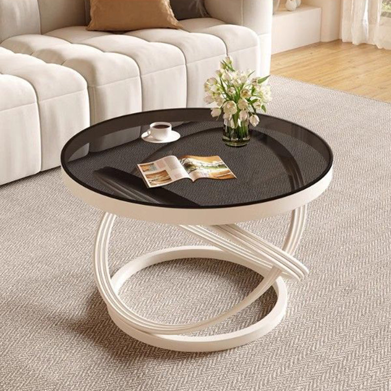 Contemporary Nordic Round Metal Glass Coffee Table 1-Tier For Living Room
