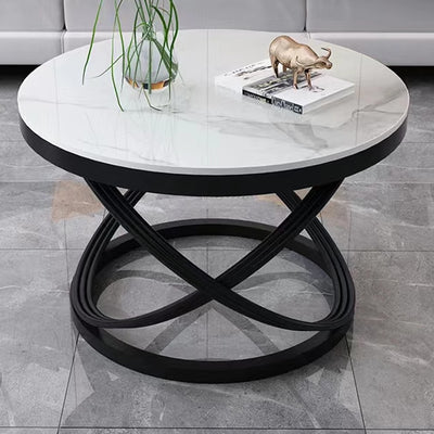 Contemporary Nordic Round Metal Glass Coffee Table 1-Tier For Living Room