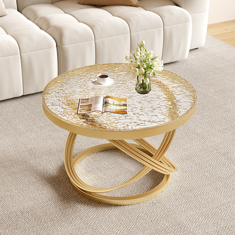 Contemporary Nordic Round Metal Glass Coffee Table 1-Tier For Living Room