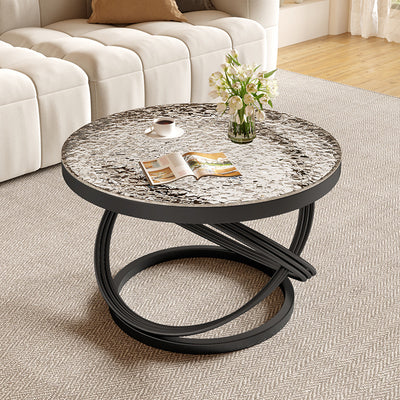 Contemporary Nordic Round Metal Glass Coffee Table 1-Tier For Living Room