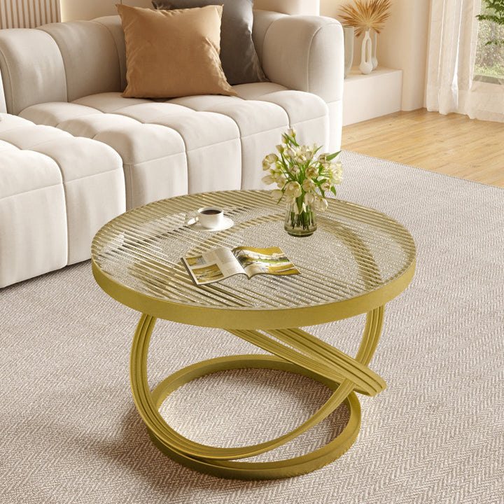 Moderner runder Couchtisch aus Eisen und Glas im nordischen Stil, 1 Ebene, für das Wohnzimmer 