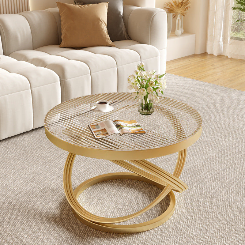 Contemporary Nordic Round Metal Glass Coffee Table 1-Tier For Living Room