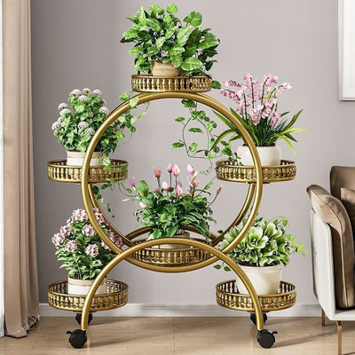 Modern Minimalist Movable Round Ferris Wheel-Shaped Iron Display Rack 4/6/8-Tray For Balcony
