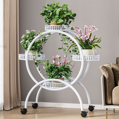 Modern Minimalist Movable Round Ferris Wheel-Shaped Iron Display Rack 4/6/8-Tray For Balcony