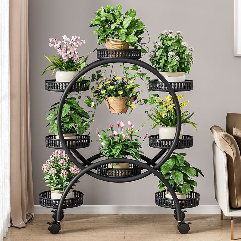 Modern Minimalist Movable Round Ferris Wheel-Shaped Iron Display Rack 4/6/8-Tray For Balcony