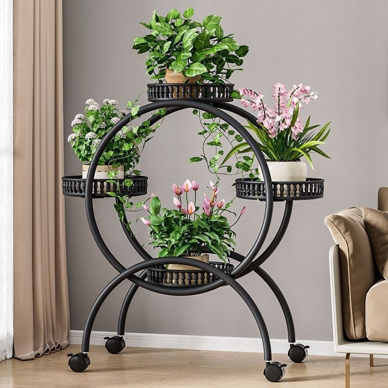 Modern Minimalist Movable Round Ferris Wheel-Shaped Iron Display Rack 4/6/8-Tray For Balcony