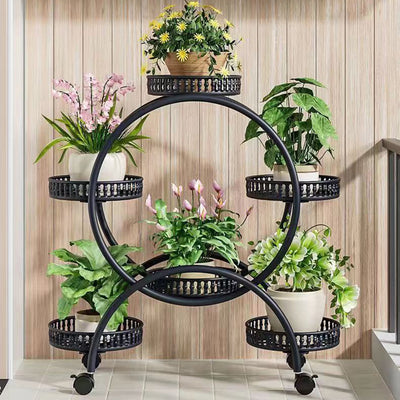 Modern Minimalist Movable Round Ferris Wheel-Shaped Iron Display Rack 4/6/8-Tray For Balcony