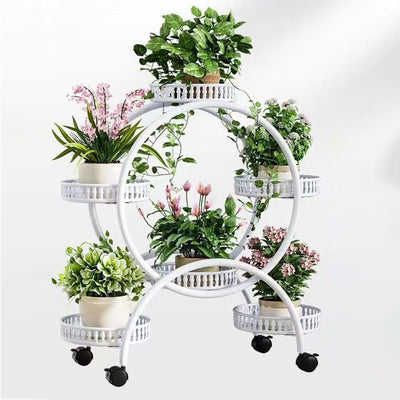 Modern Minimalist Movable Round Ferris Wheel-Shaped Iron Display Rack 4/6/8-Tray For Balcony