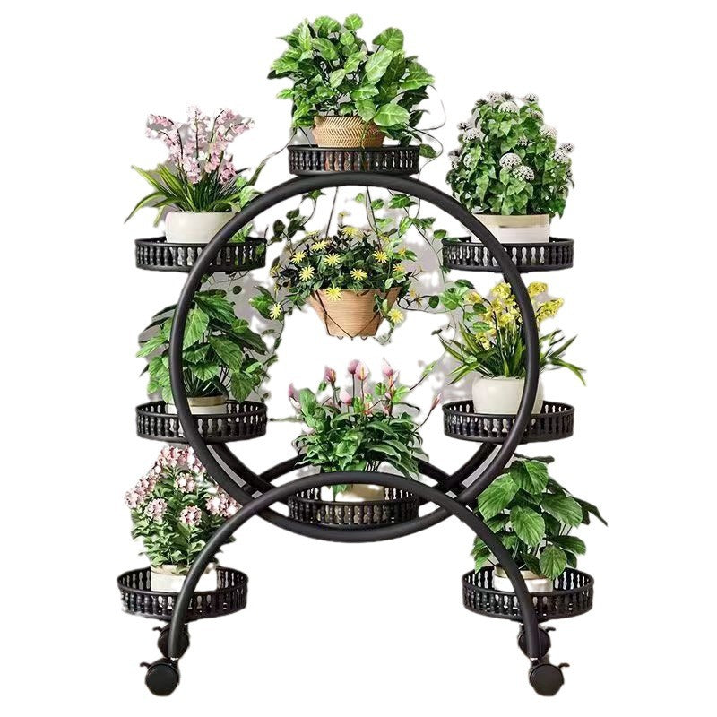 Modern Minimalist Movable Round Ferris Wheel-Shaped Iron Display Rack 4/6/8-Tray For Balcony