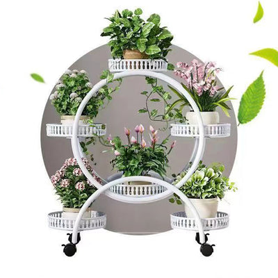 Modern Minimalist Movable Round Ferris Wheel-Shaped Iron Display Rack 4/6/8-Tray For Balcony