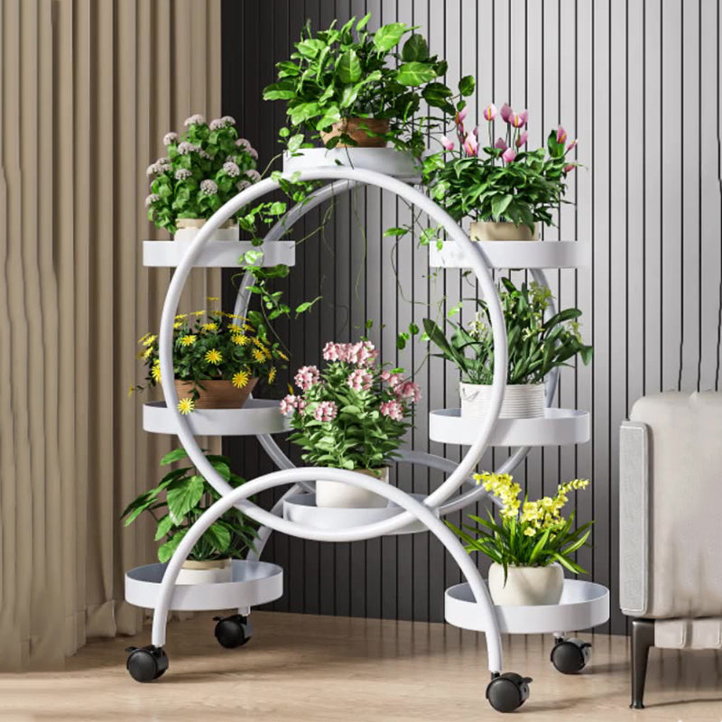 Modern Minimalist Movable Round Ferris Wheel-Shaped Iron Display Rack 4/6/8-Tray For Balcony