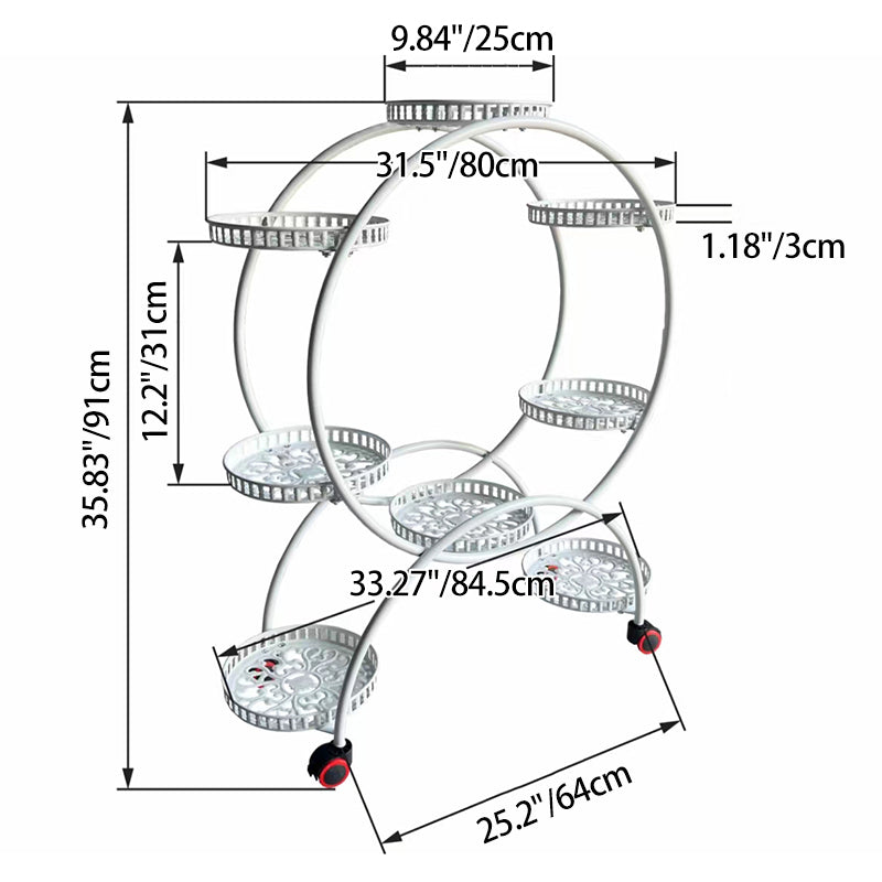 Modern Minimalist Movable Round Ferris Wheel-Shaped Iron Display Rack 4/6/8-Tray For Balcony