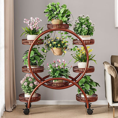 Modern Minimalist Movable Round Ferris Wheel-Shaped Iron Display Rack 4/6/8-Tray For Balcony