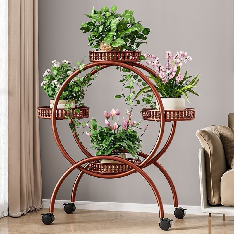Modern Minimalist Movable Round Ferris Wheel-Shaped Iron Display Rack 4/6/8-Tray For Balcony