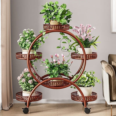 Modern Minimalist Movable Round Ferris Wheel-Shaped Iron Display Rack 4/6/8-Tray For Balcony