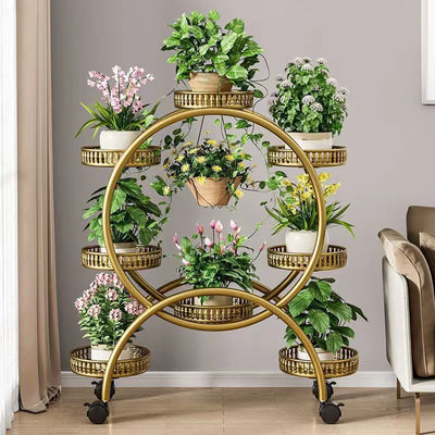 Modern Minimalist Movable Round Ferris Wheel-Shaped Iron Display Rack 4/6/8-Tray For Balcony