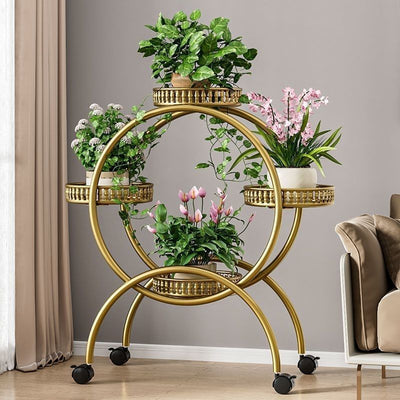 Modern Minimalist Movable Round Ferris Wheel-Shaped Iron Display Rack 4/6/8-Tray For Balcony