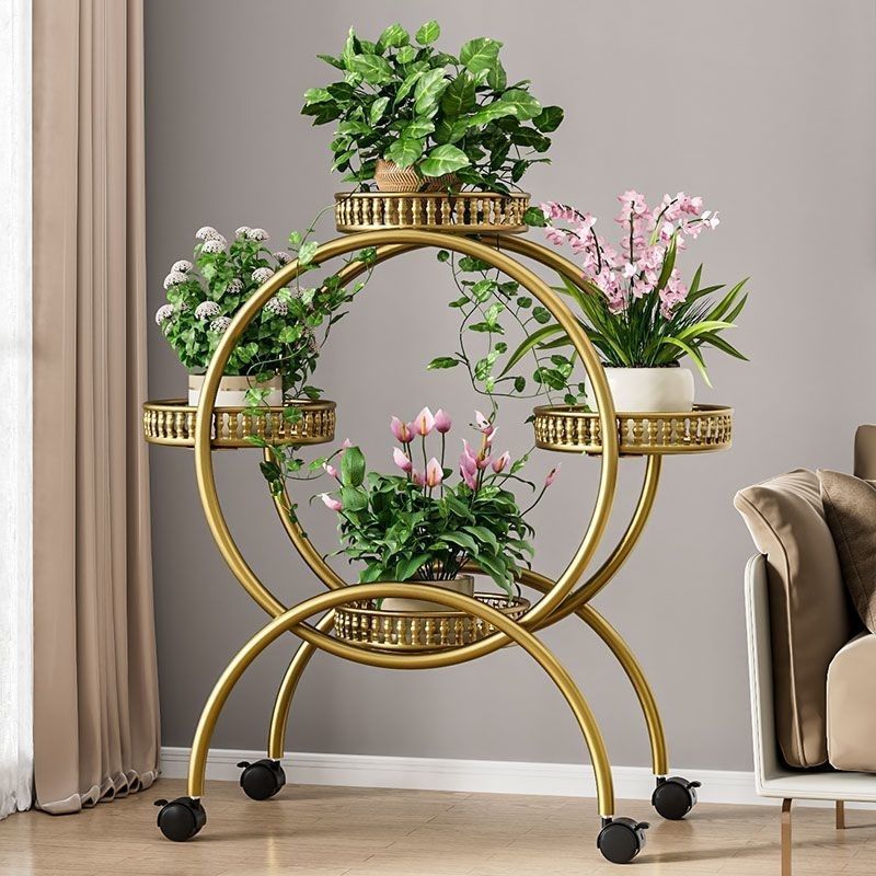 Modern Minimalist Movable Round Ferris Wheel-Shaped Iron Display Rack 4/6/8-Tray For Balcony