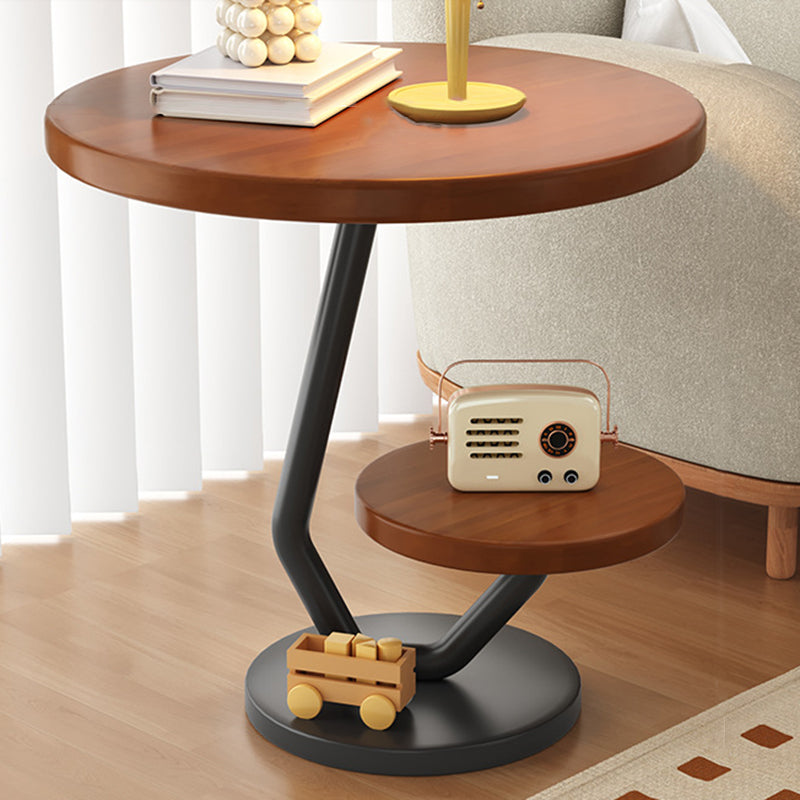 Contemporary Nordic Round Floral Iron Composite Board Side Table 2-Tier For Living Room