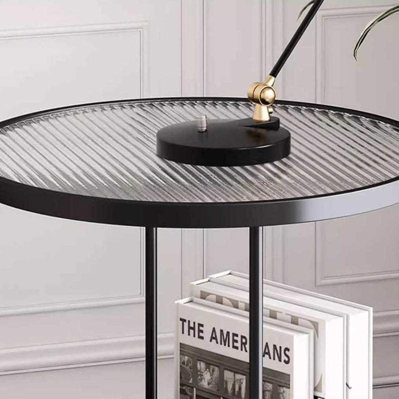 Modern Minimalist Round Stone Slab Iron Glass Side Table 2-Tier For Living Room