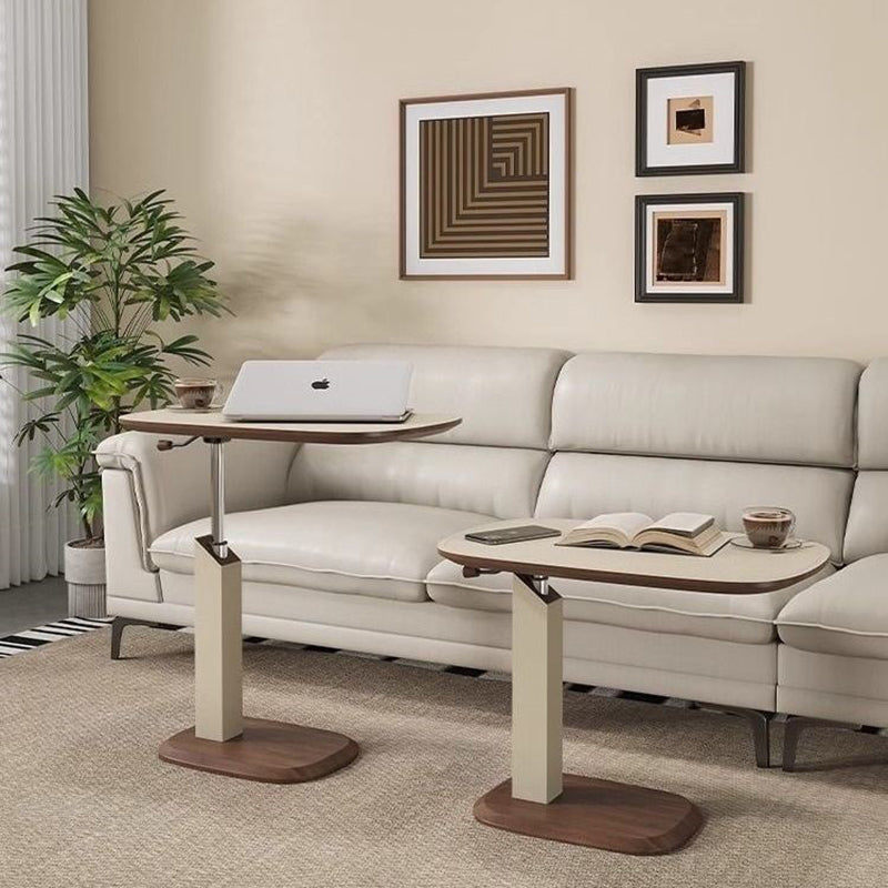 Contemporary Nordic Liftable Rotatable Square Synthetic Leather Solid Wood Stainless Steel Side Table 1-Tier For Living Room