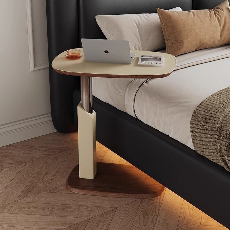 Contemporary Nordic Liftable Rotatable Square Synthetic Leather Solid Wood Stainless Steel Side Table 1-Tier For Living Room