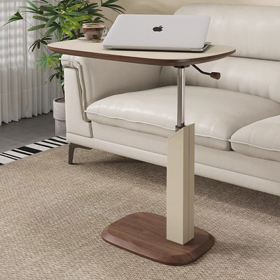 Contemporary Nordic Liftable Rotatable Square Synthetic Leather Solid Wood Stainless Steel Side Table 1-Tier For Living Room