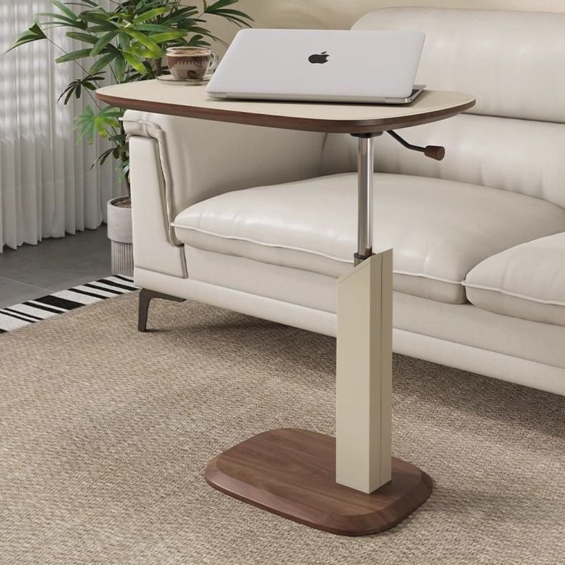 Contemporary Nordic Liftable Rotatable Square Synthetic Leather Solid Wood Stainless Steel Side Table 1-Tier For Living Room