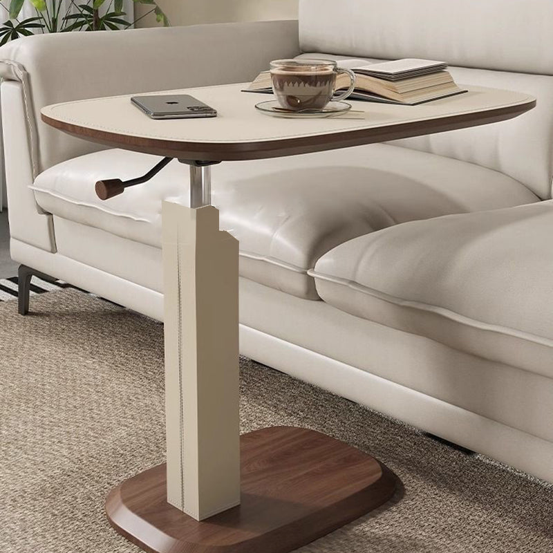 Contemporary Nordic Liftable Rotatable Square Synthetic Leather Solid Wood Stainless Steel Side Table 1-Tier For Living Room