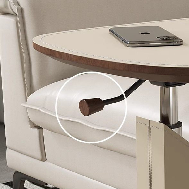 Contemporary Nordic Square Saddle-Style Faux Leather MDF Carbon Steel Liftable Rotatable Side Table 1-Tier For Living Room