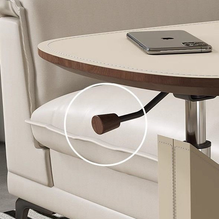 Contemporary Nordic Square Saddle-Style Faux Leather MDF Carbon Steel Liftable Rotatable Side Table 1-Tier For Living Room