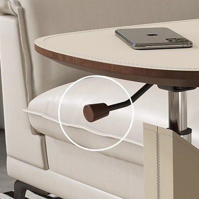 Contemporary Nordic Liftable Rotatable Square Synthetic Leather Solid Wood Stainless Steel Side Table 1-Tier For Living Room