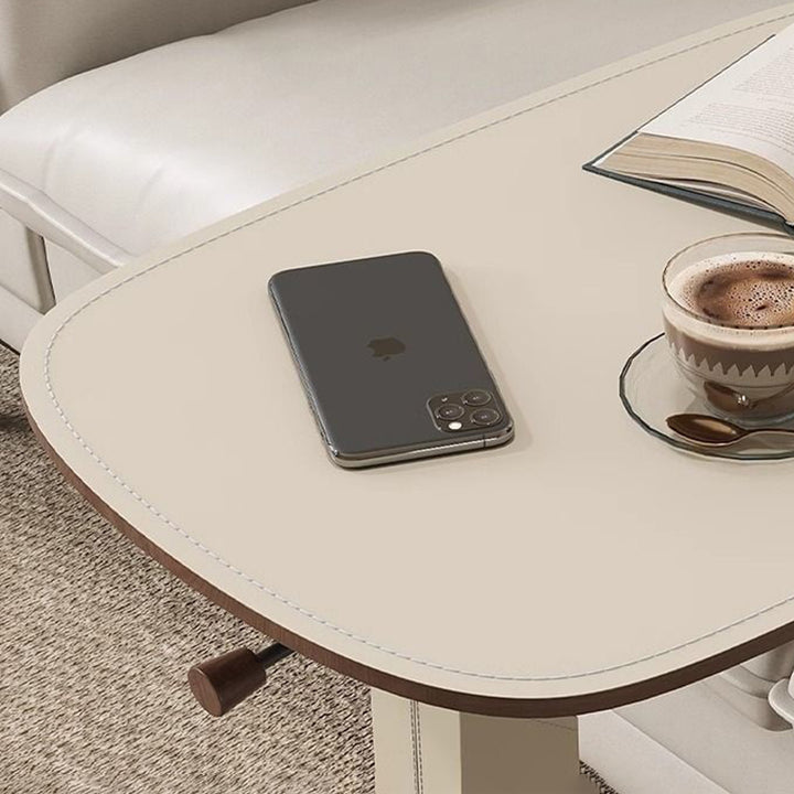 Contemporary Nordic Square Saddle-Style Faux Leather MDF Carbon Steel Liftable Rotatable Side Table 1-Tier For Living Room