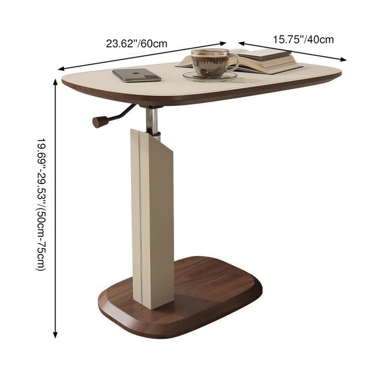 Table d’appoint contemporaine nordique carrée rotative et relevable en cuir synthétique, bois massif et acier inoxydable, 1 niveau, pour salon 