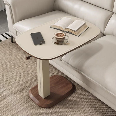 Contemporary Nordic Liftable Rotatable Square Synthetic Leather Solid Wood Stainless Steel Side Table 1-Tier For Living Room