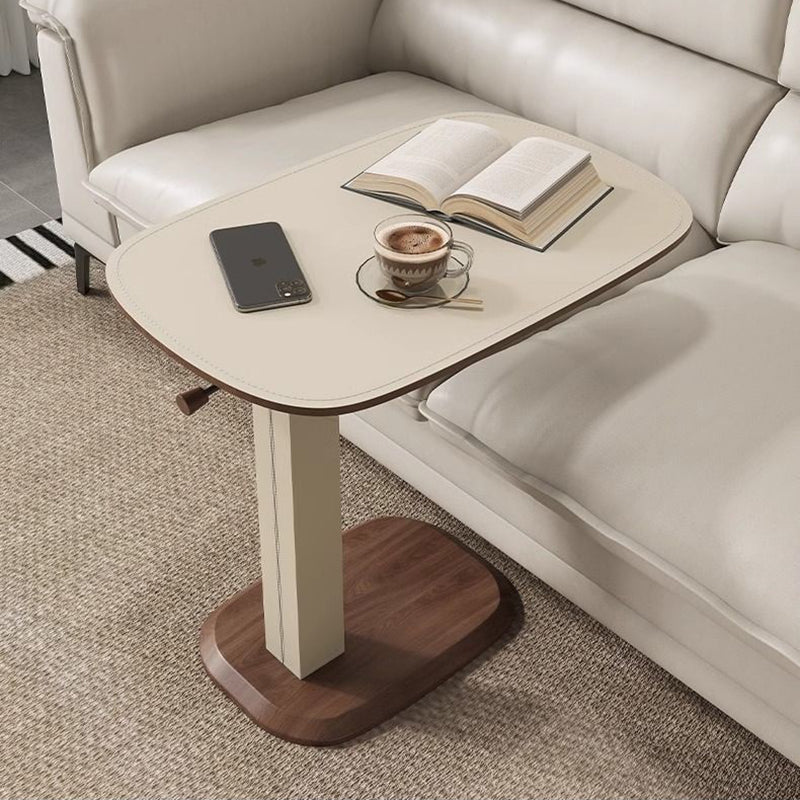 Contemporary Nordic Liftable Rotatable Square Synthetic Leather Solid Wood Stainless Steel Side Table 1-Tier For Living Room
