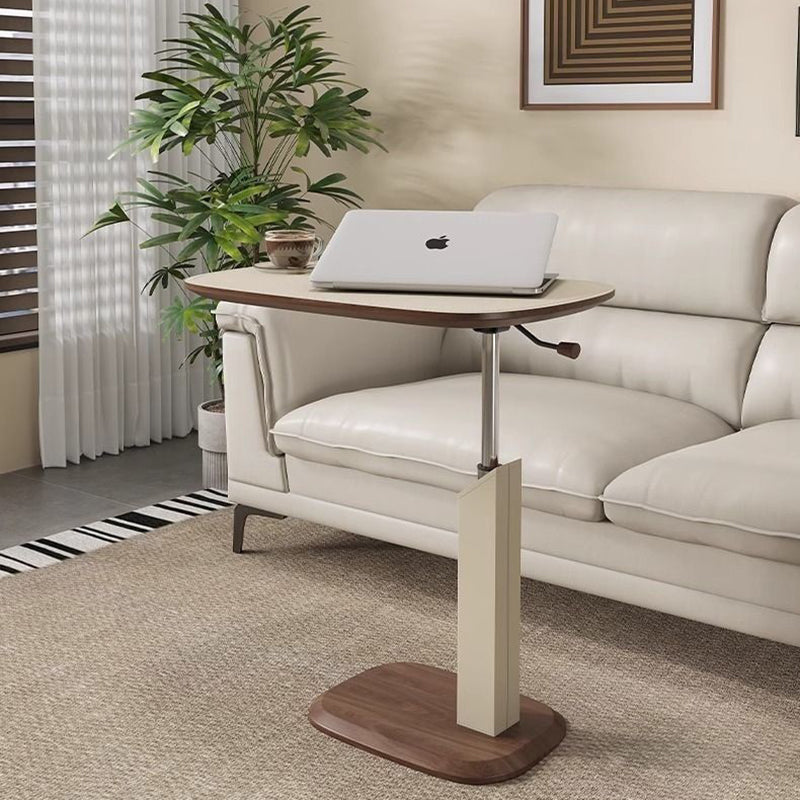 Contemporary Nordic Square Saddle-Style Faux Leather MDF Carbon Steel Liftable Rotatable Side Table 1-Tier For Living Room